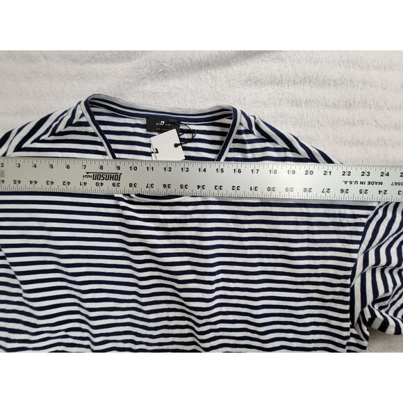 7 For All Mankind Womens Striped Long-Sleeve Tie-Hem Top XL Navy/White New - Picture 6 of 8
